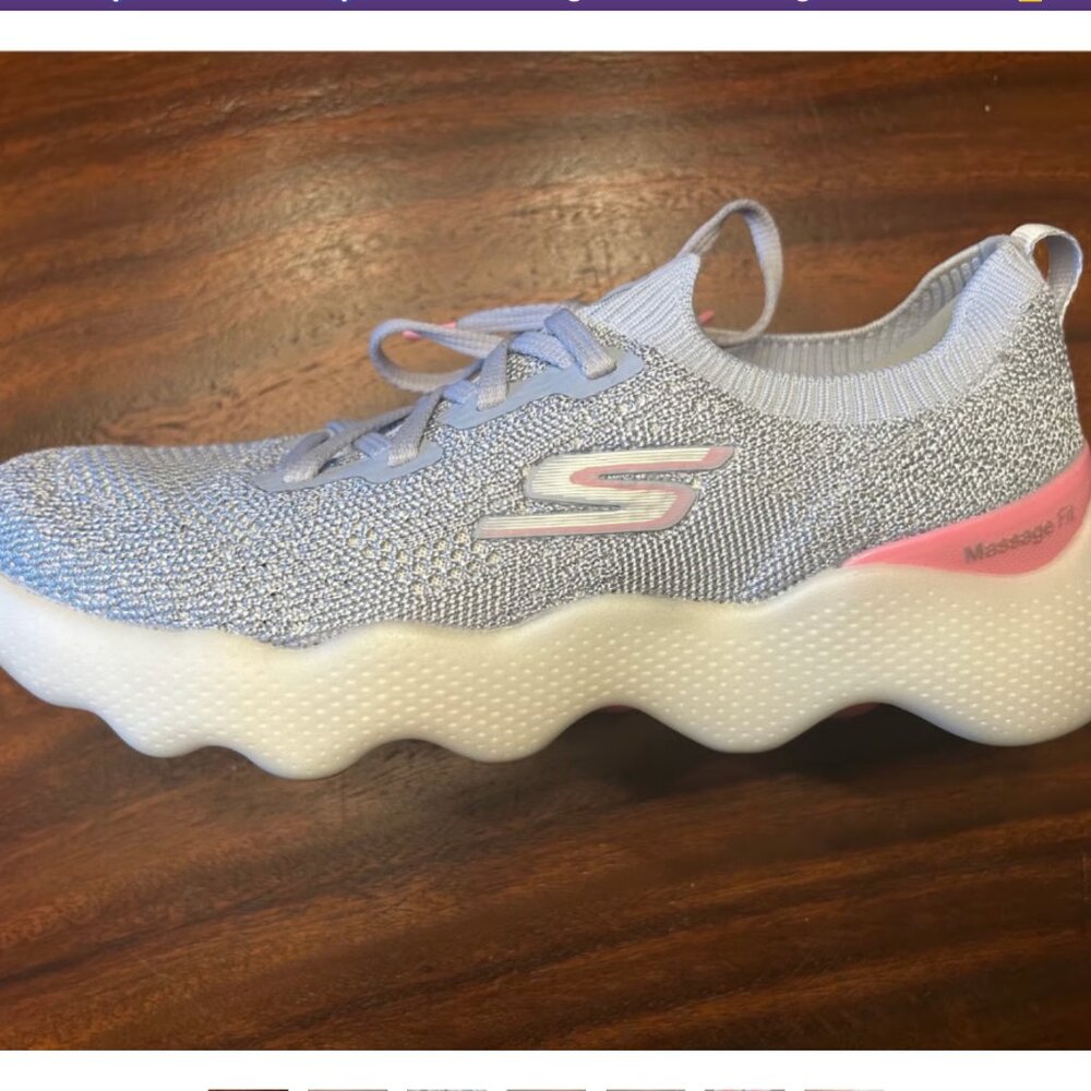 Womens Sketchers Blue White Pink Walking Shoes Massage Fit Size 9 Exc Condition